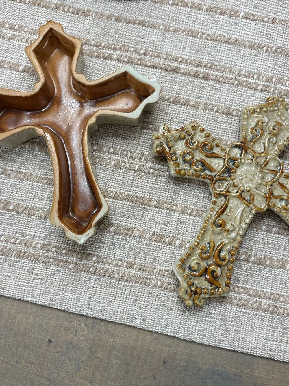 Holiday Market Blue Ceramic Cross Trinket Jewelry Box 6”